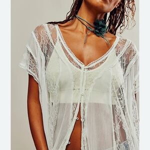 Free People Lace Overlay Blouse in mint